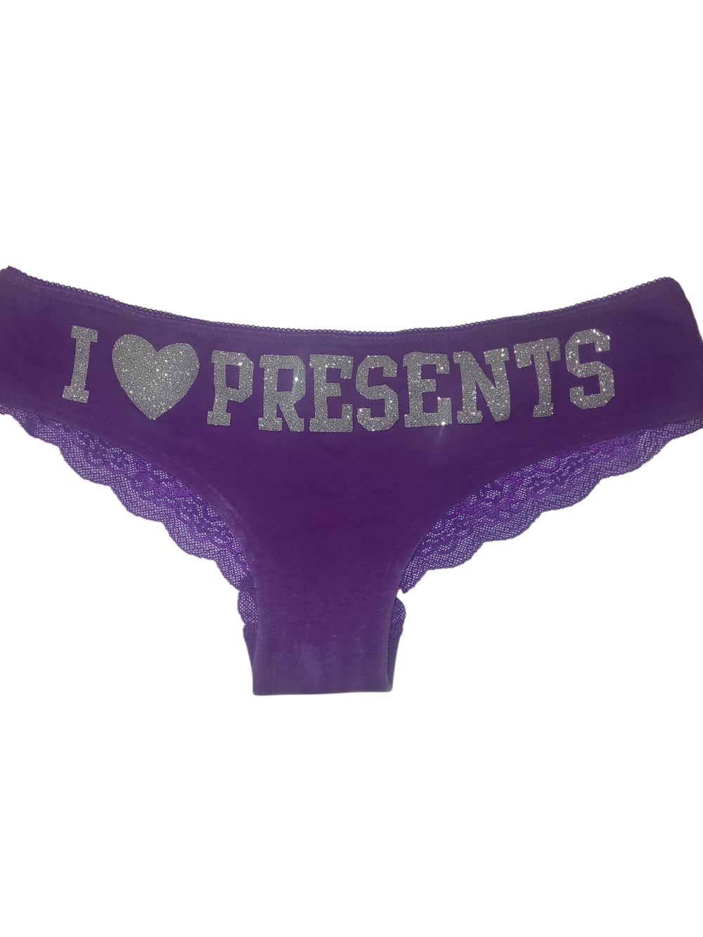 PINK Victoria's Secret Purple 'I ♥ PRESENTS' Lace-Trim Panty